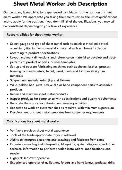 sheet metal worker uk|sheet metal worker responsibilities.